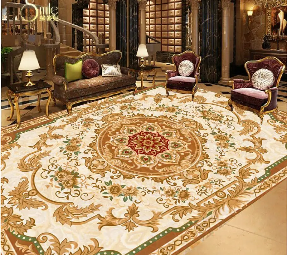 

European-style beige marble floor bathroom pvc wallpaper bathroom floor wallpaper Home Decoration