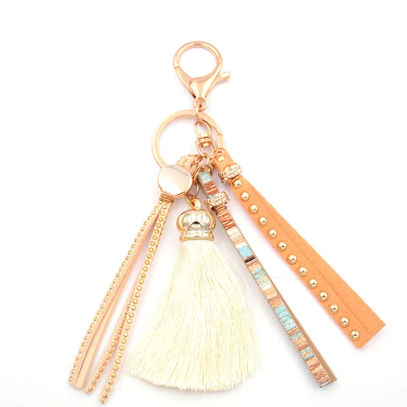 WELLMORE 2017 leather,tassel,colorful alloy Key Chain For Women Girl Bag Keychain