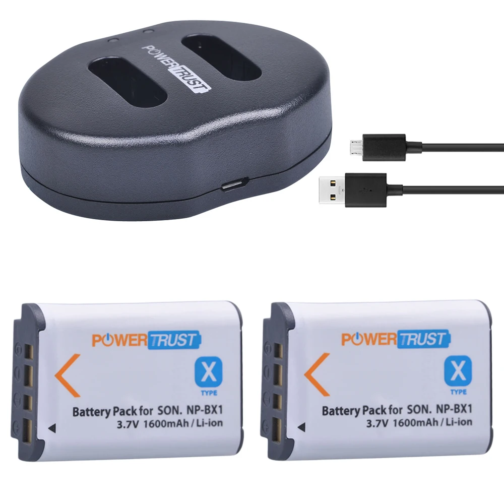 2Pcs 1600mAh NP-BX1 NP BX1 Battery +Dual USB Charger for Sony DSC-RX100 DSC-WX500 HX300 WX300 HDR AS100v AS200V AS15 AS30V AS300