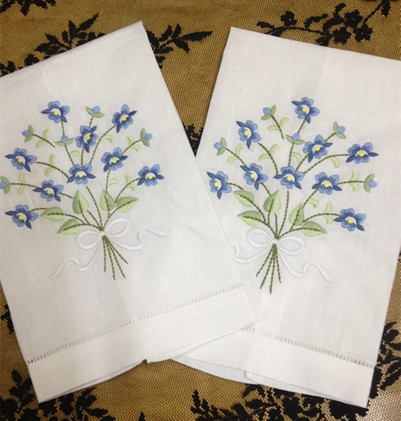 Novelty Unisex Handkerchiefs 12PCS/Lot 14x22"White Linen Vintage & Holiday Handkerchief Embroidered Floral Hankies For Occasions