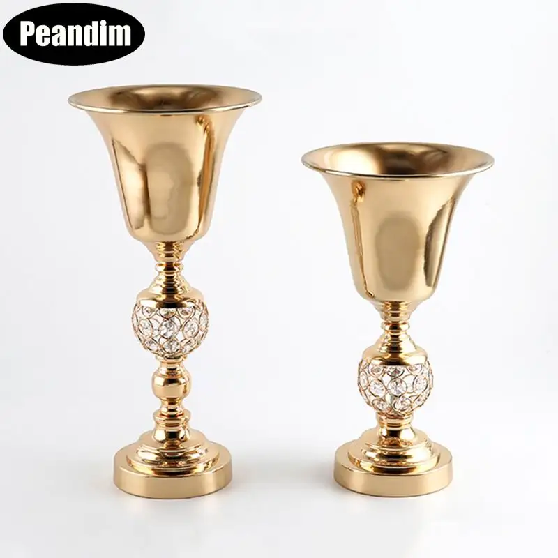 

PEANDIM Gold Flower Vase Romantic Crystal Candle Holder Wedding Candlestick Home Candle Stand 35cm & 43cm Tall Flower Holders