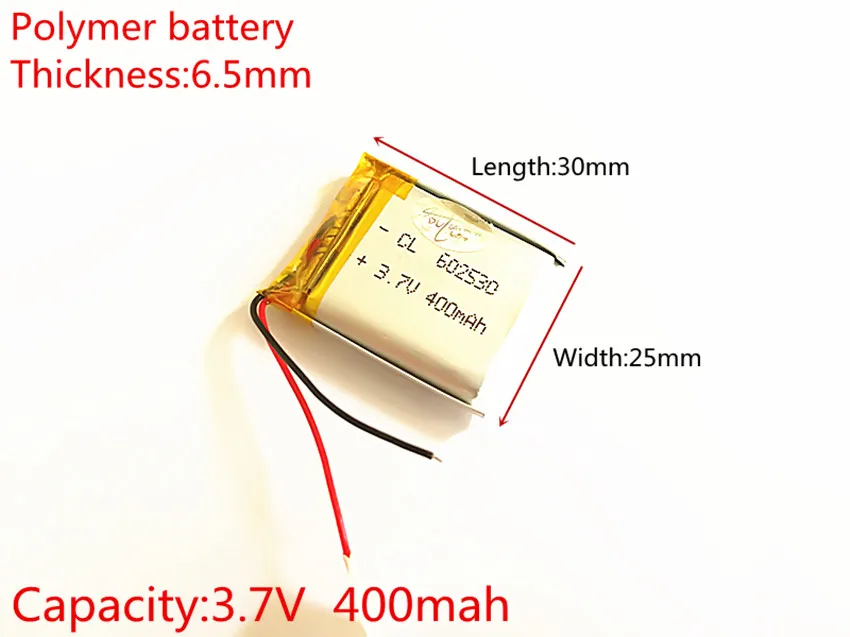 3.7 V, 400 mAH, [602530] PLIB, polimerowa bateria litowo-jonowa/akumulator litowo-jonowy do GPS, mp3, mp4, mp5, dvd,, smart watch