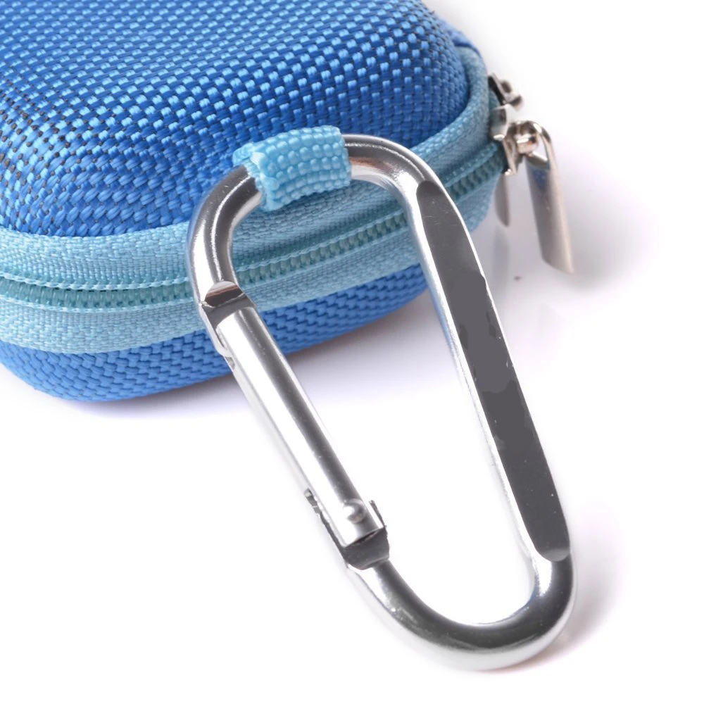 Blue Rectangle Shaped Hard Headset EVA Case Bag And Climbing Carabiner for MP3/MP4 Bluetooth Earphone Earbuds with Mesh Pocket