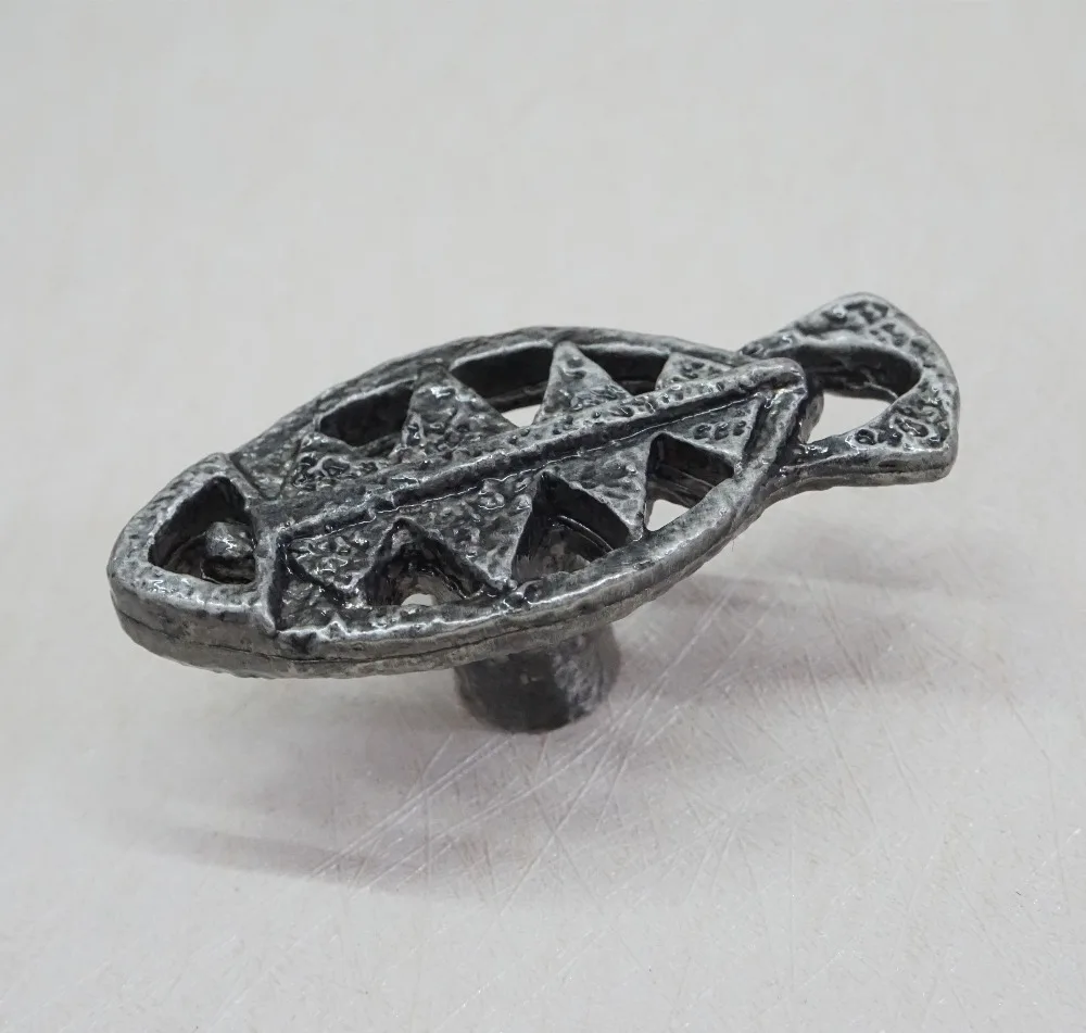 Antique Sliver Fish Bones Kitchen Cabinet Handles Single Hole Creative Drawer Knobs Pewter Wardrobe Pulls Furniture Hardware