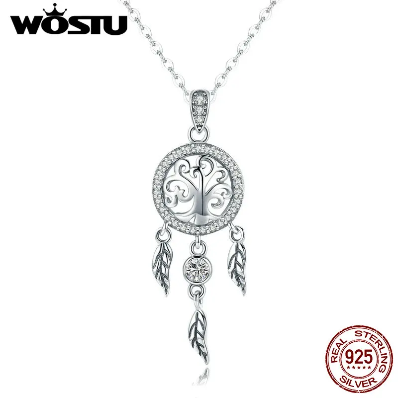 WOSTU Vintage 925 Sterling Silver Life Tree & Dreamcatcher Pendant Necklace For Women Good Lucky Fashion Jewelry Gift CQN298