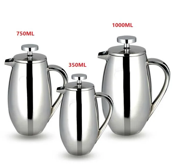 FeiC 1pc 350/750/1000ml stainless steel french press pot drum shape filter coffee plunger Anti-scald design