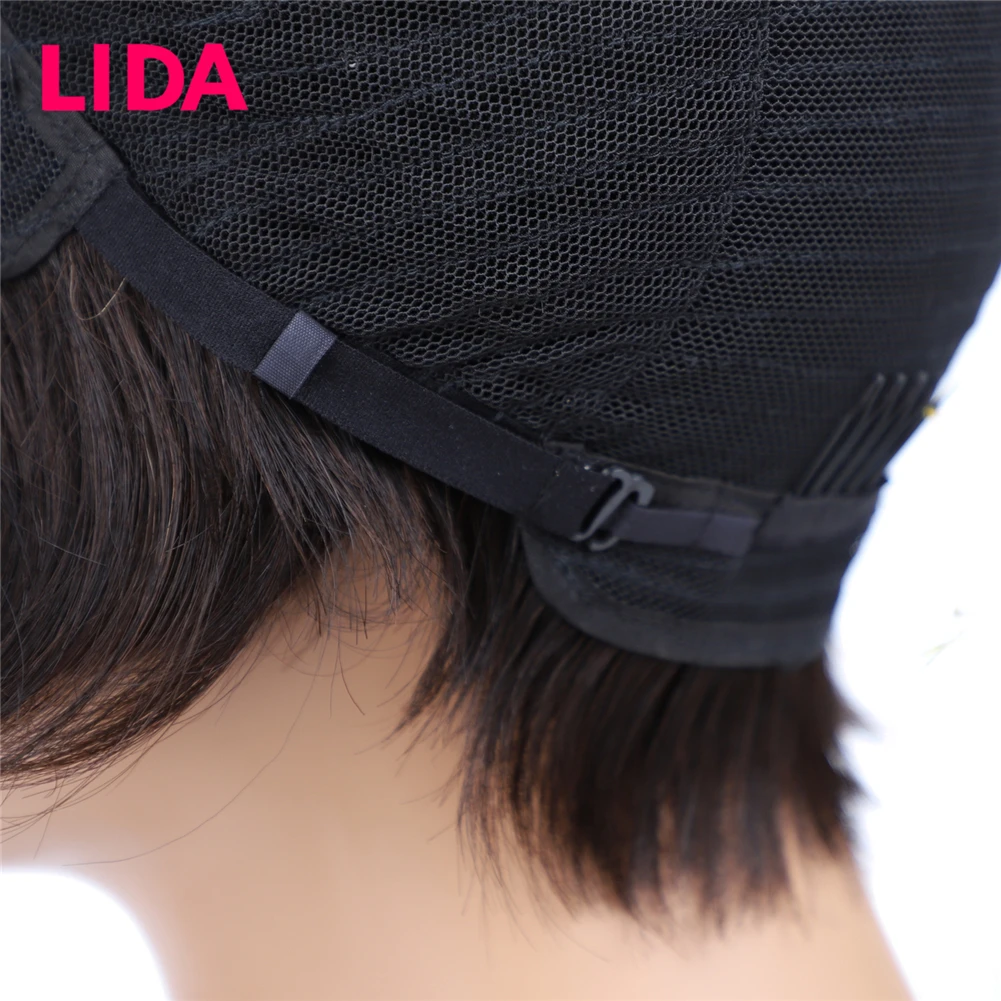 Lida-Perruque BOBO Brésilienne Naturelle Non Remy, Cheveux Courts Lisses, 8 Pouces, Faite à la Machine, Taille Moyenne, Toutes les Couleurs