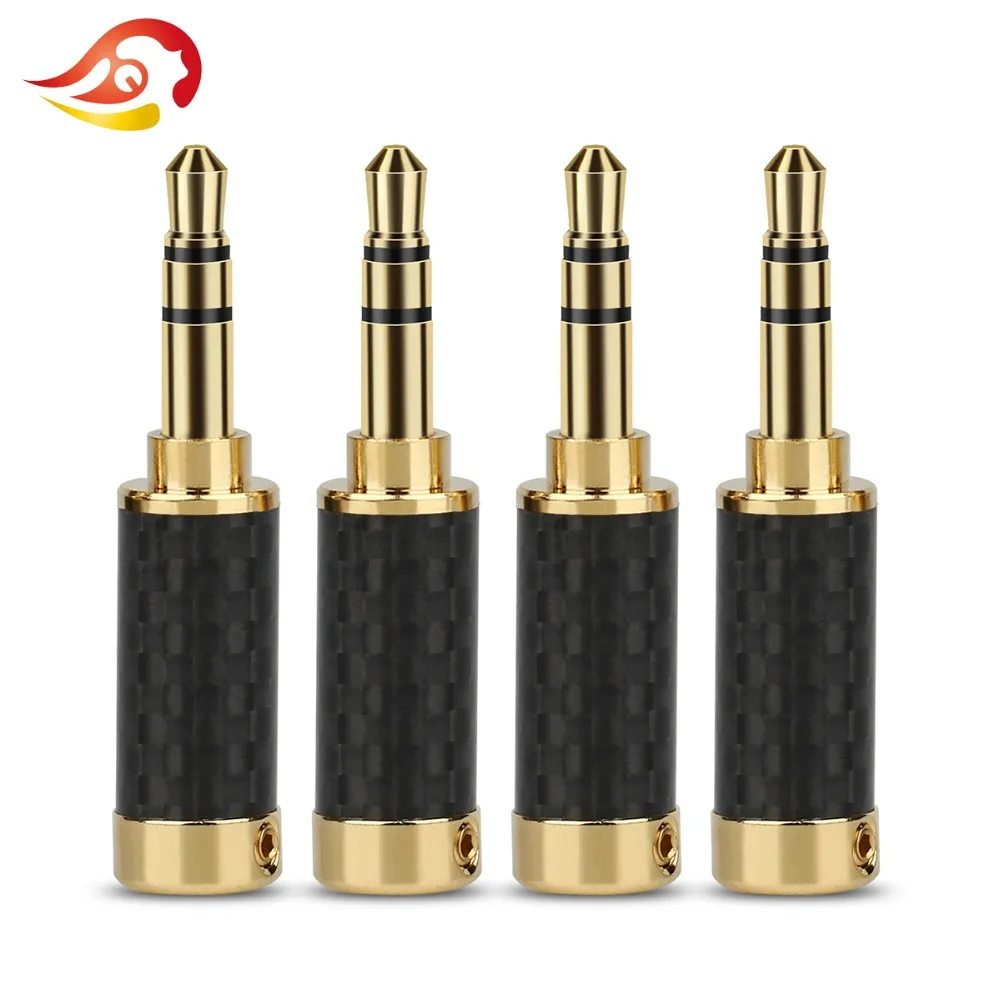 

QYFANG 3.5mm Plug Audio Jack 3 Pole Carbon Fiber HiFi Earphone Splice Adapter DIY Stereo Headphone Repair Solder Wire Connector