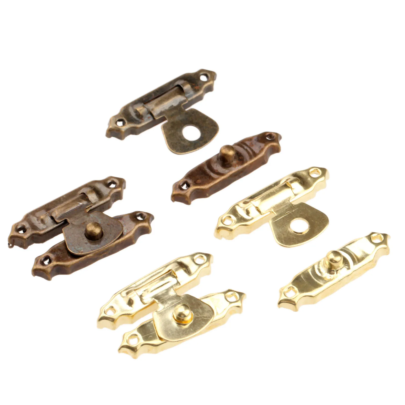 10Pcs Antique Bronze/Gold Iron Decorative Hasps Latch Lock Hook Gift Wood Jewelry Box Padlock With Screws For Furniture Hardware