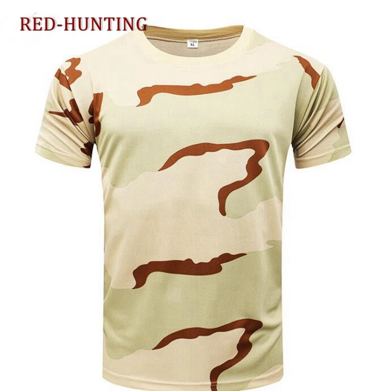 Men\'s Camo Soft Combat Tactical Shirt Short Sleeve Quick Dry T-Shirt Camouflage Outdoor Hunting Shirts Military Army T Shirt