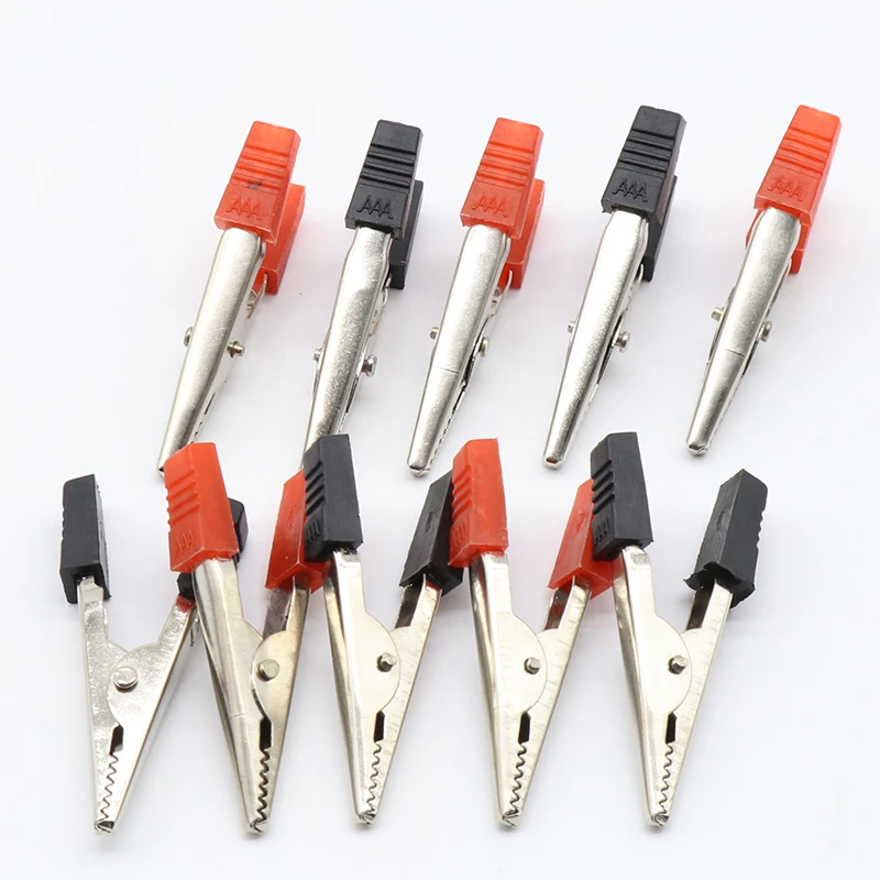 10Pcs 5cm Red + Black NEW Electrical Tool Alligator Clips Battery Clip Crocodile Car Caravan Van Battery Test Lead Clips 50mm