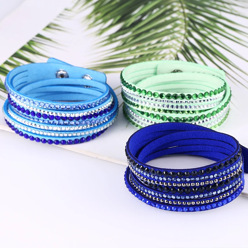 HOCOLE 2019 Trend Rhinestone Leather Bracelet Female Charm Crystal Wrap Multilayer Bracelets For Women Wedding Fashion Jewelry