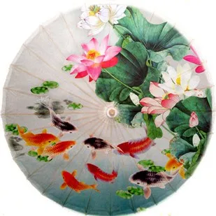 

Free shipping fish and lotus oiled paper umbrella dia 84cm chinese handmade waterproof sunshade dance decoration umbrella