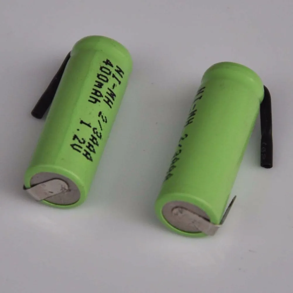 10PCS 1.2V ni-mh 2/3AAA rechargeable battery 400mah 2/3 AAA nimh cell with soldering tabs pins for DIY LED solar light