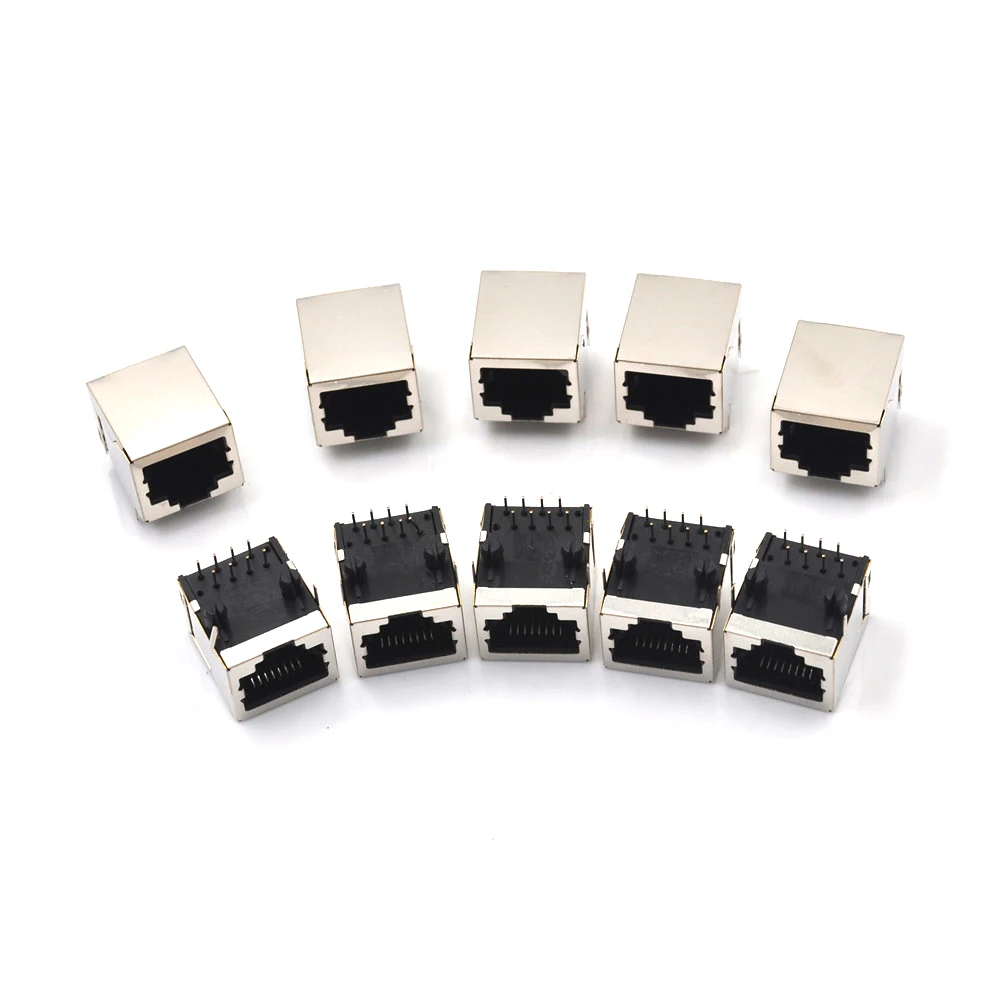 10Pcs/set RJ45 Network Ethernet 8P 8C Female Socket Connectors 8Pin PCB Mount RJ45 8P8C Single Network Port