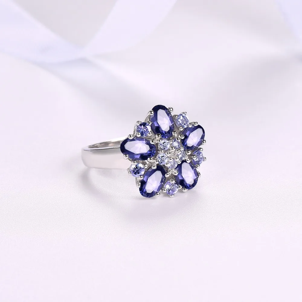 Imagem -03 - Sterling Silver Iolite Tanzanite Anéis de Casamento para as Mulheres Pedras Preciosas Naturais Acentos Jóias Finas Presente Elegante Hutang-925