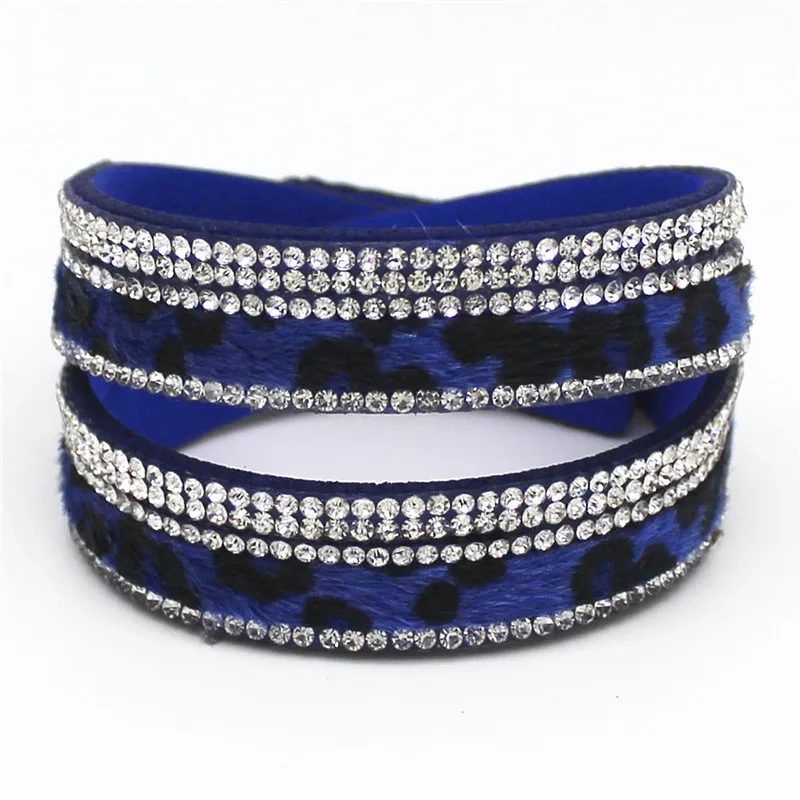 Hot 2024 Fashion Rhinestone Leather Wrap Bracelet Crystal Multilayer Leopard Grain Bracelets bangles for Women