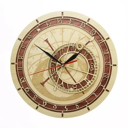 Prague Astronomical Clock in Wood Czech Republic Medieval Astronomy Wall Art Astrology Decorative Wall Watch Artwork Prague Gift