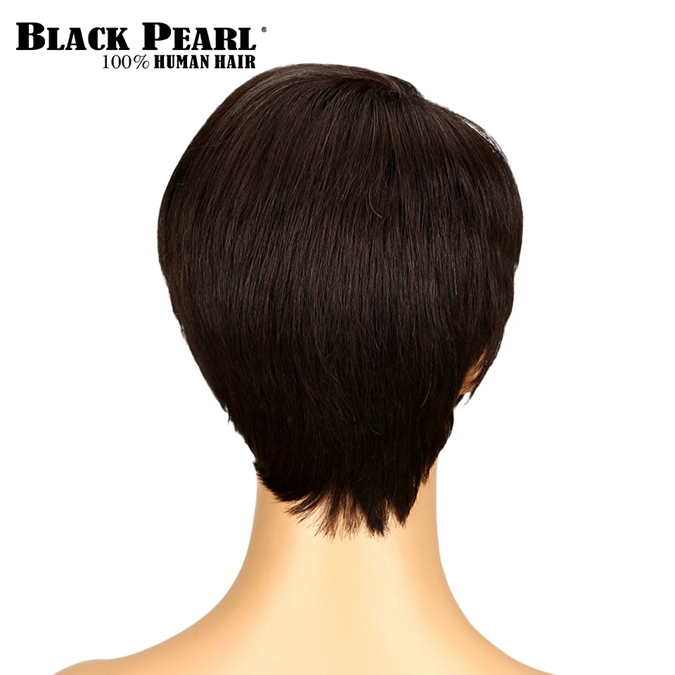 Black Pearl Short Pixie Cut Human Hair  Wigs For Black Women Dark Black Brown Wigs 2# Short Straight Hair