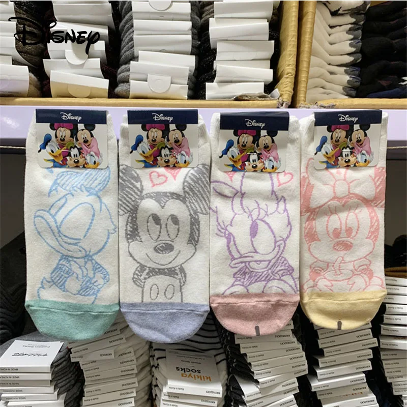 

Cartoon Sketch Mickey Minnie Socks Printing Girl short sock Donald Duck Disney doodle socks female adult Cotton socks 35-40