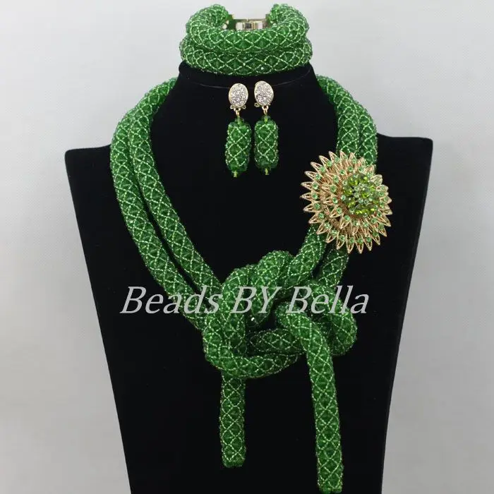 

African Green Beads Jewelry Set Braid Nigerian Wedding Beads Crystal Necklace Hot Bridal Jewelry Sets Free Shipping ABF338