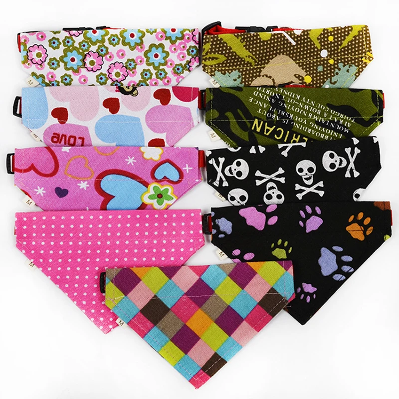 1Pc Cute Lovely Pet Dog Canvas Scarf Collar Adjustable Puppy Triangular Bandage High Quality Pet Cat Tie Collar XS-XL 9 Colors