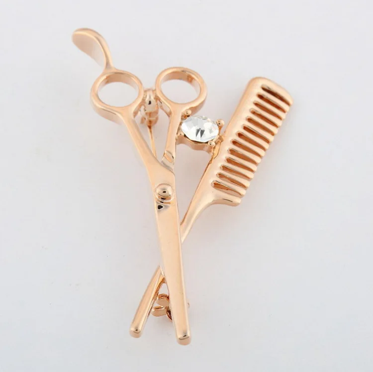 Unisex Creative Brooch scissors comb rhinestone crystal breastpin clothing accessories