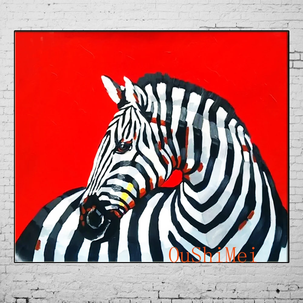 

Hot Hand Painted Red Paintings Cheap Abstract Dog Animals Picture Modern Zebra Painting On Canvas Pictures Wall Art Oil Painting