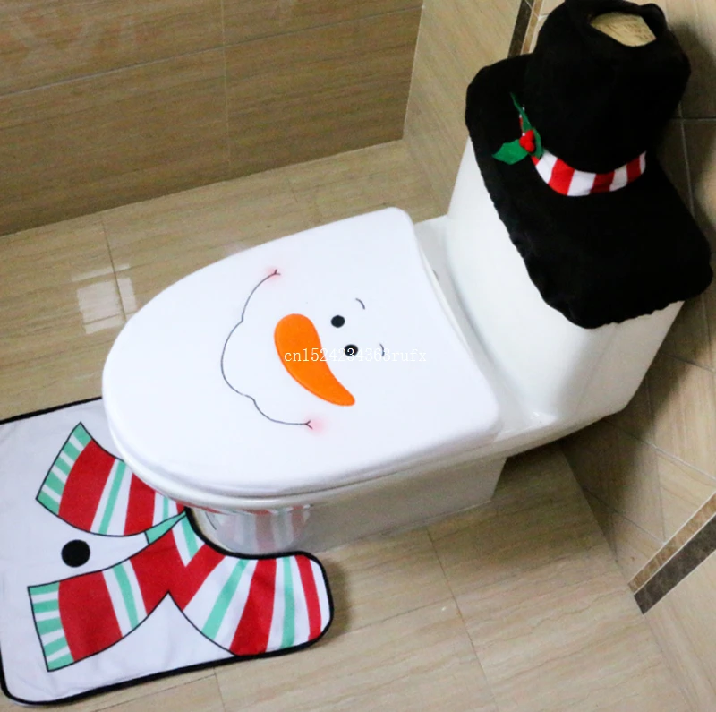 

20Set Christmas Decorations For Home Santa Snowman Bathroom Christmas Toilet Seat Cover