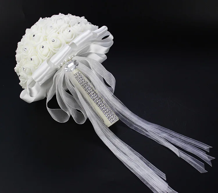 Bouquet de mariage blanc bon marché, broche de demoiselle d'honneur, Bouquet de roses artificielles, fleurs de mariage