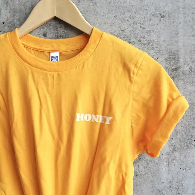 Honey Yellow Clothing T-Shirt Casual Honey Slogan Letter Harajuku Tee Cotton Aesthetic Girl Summer Outifts O-Neck t shirt