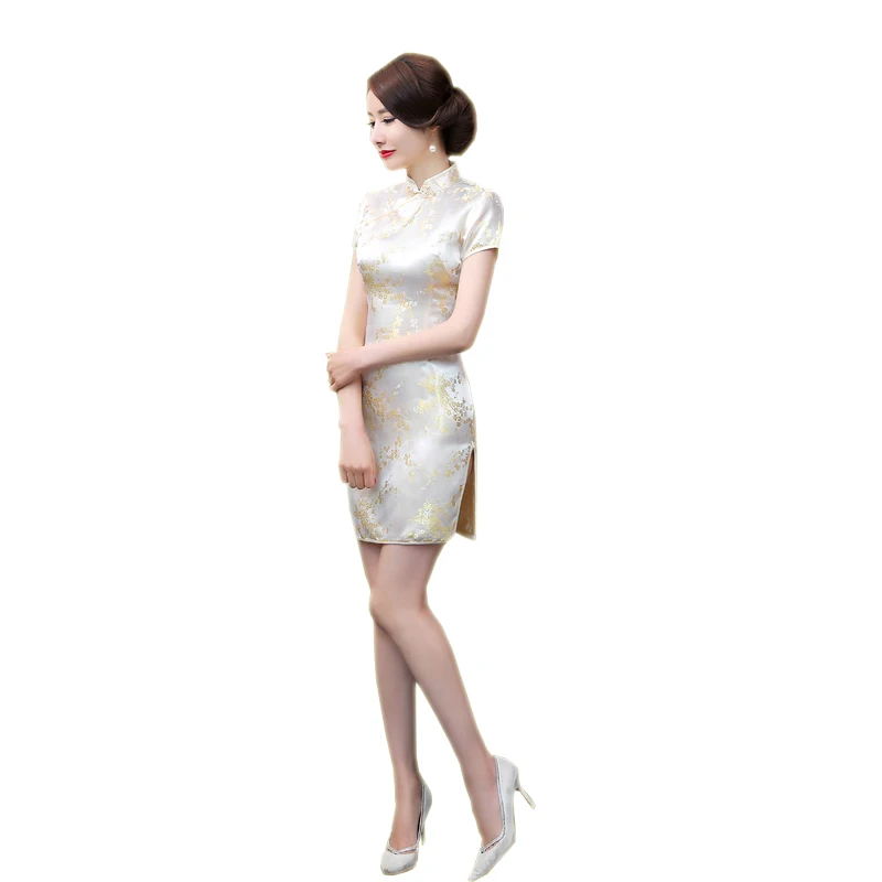 Old Shanghai Tradition Qipao Elegant Women Perform Formal Cheongsam Oversize 6XL Mandarin Collar Short Dress Sexy Vestidos