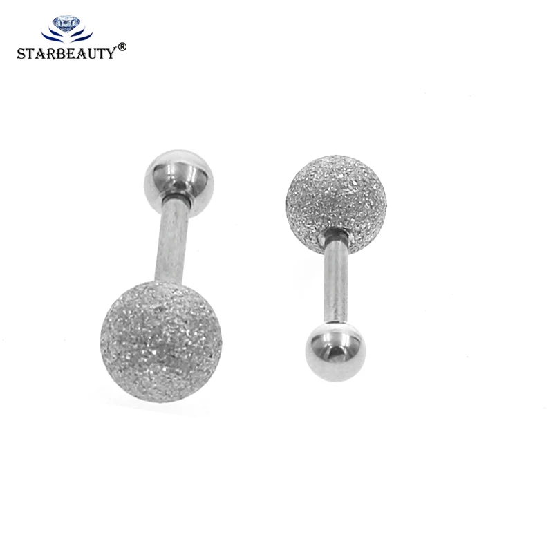 2pcs 1.2*6mm+6/5mm Helix Piercing Silver Color Scrub stud earring helix Daith Piercing tragus barbellearring