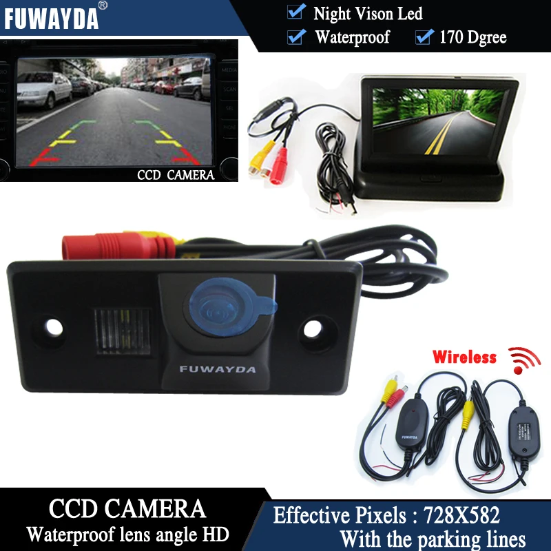 

FUWAYDA Wireless Color CCD Car Rear View Camera for PORSCHE CAYENNE VW SKODA FABIA TIGUAN TOUAREG+4.3Inch foldable LCD Monitor