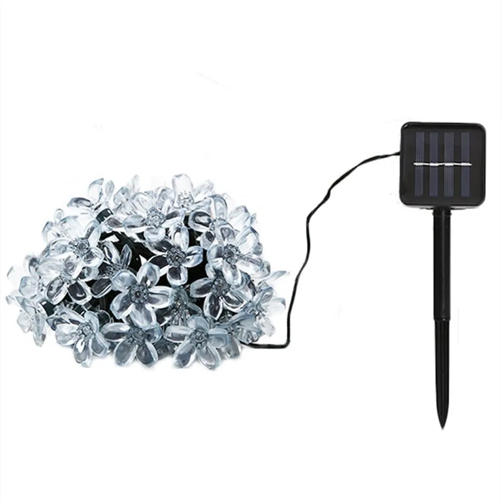 5m/12m/22m LED Peach Flower String Lamp Solar Luz Outdoor Lighting for Christmas Party Garden Fence Lawn Decoration