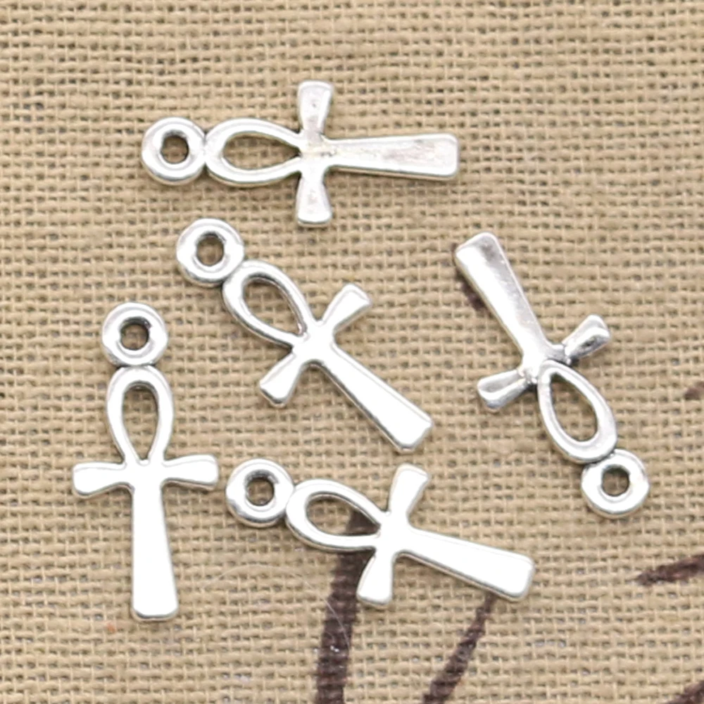 100pcs Charms Egyptian Anka Life Symbol Cross 18x8mm Antique Bronze Silver Color Pendants DIY Crafts Making Findings Tibetan