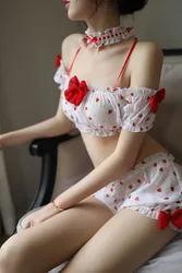 NEW 2019 Sexy Lingerie Cute Japanese Pink Maid Strawberry Cosplay Costumes Uniform Suit Hot Sex Play Erotic Women Temptation Set