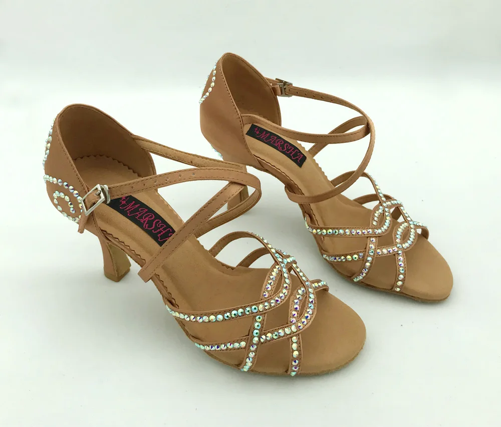 Fashional & professional womens latin dance shoes ballroom salsa dancing shoes tango shoes 6228DTN-R  with Rhinestones