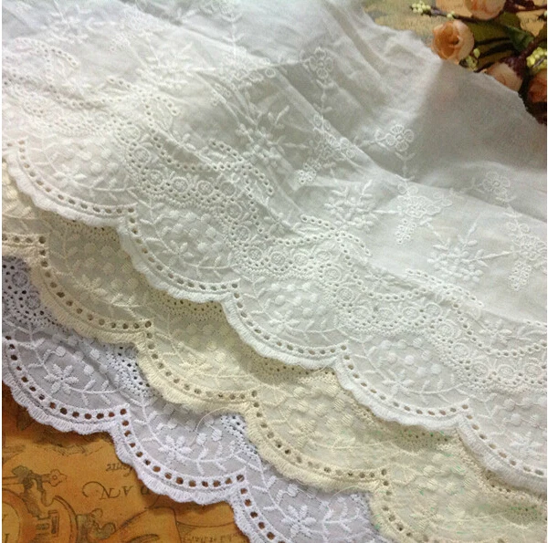 

5 yard/lot width 19cm 7.48" ivory/white/beige fabric cotton embroidery lace trim ribbon 300385L4K308