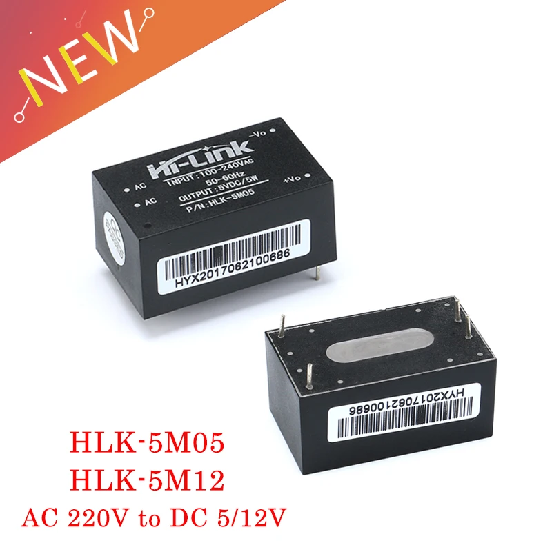 2Pcs HLK-5M05 HLK-5M12 5W AC-DC 220V to 5V 12V Power Module Converter Intelligent AC to DC Step Down Buck Module Low Ripple