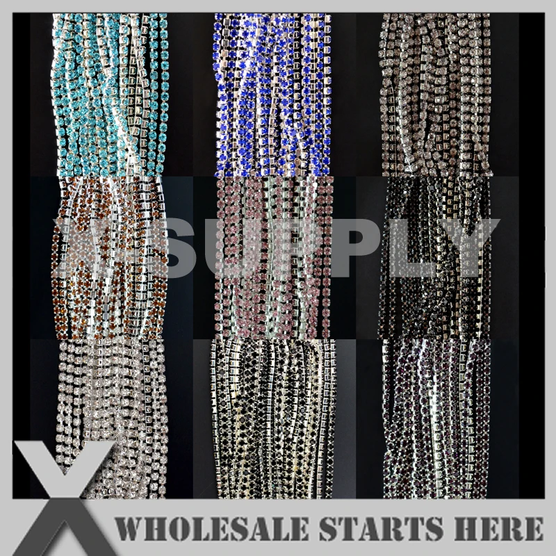 

Dark Colors SS8(2.3-2.5mm) Spaceless Dense Rhinestone Cup Chain in Silver Chains