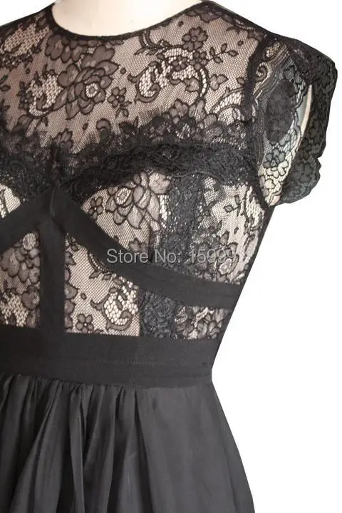 Luxo sexy ver através criss cruz bainha a linha de renda preto noite feminino festa baile chiffon vestido estoque frete grátis