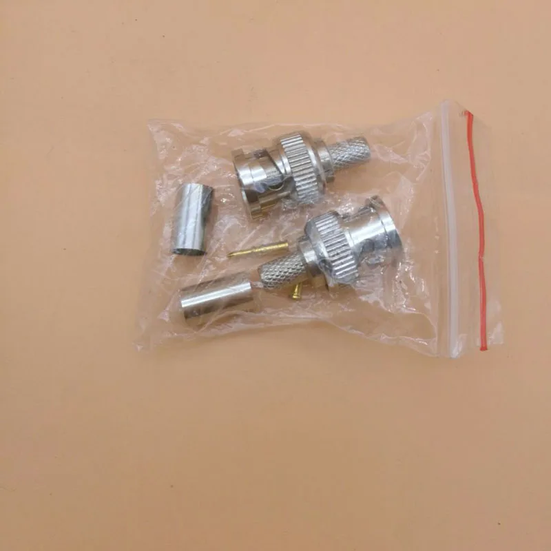 Free shipping 100PCS/Lot BNC male crimp plug for 75-5 RG60 coaxial cable, RG60 BNC Connector  3-piece crimp connector plugs RG60