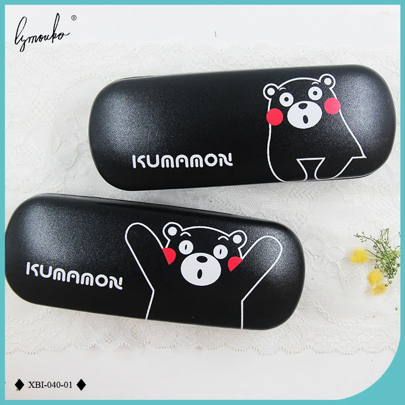 Lymouko New Design Cute Black Bear Metal Glasses Case Portable pu Leather Glasses for Kit Holder Container Box