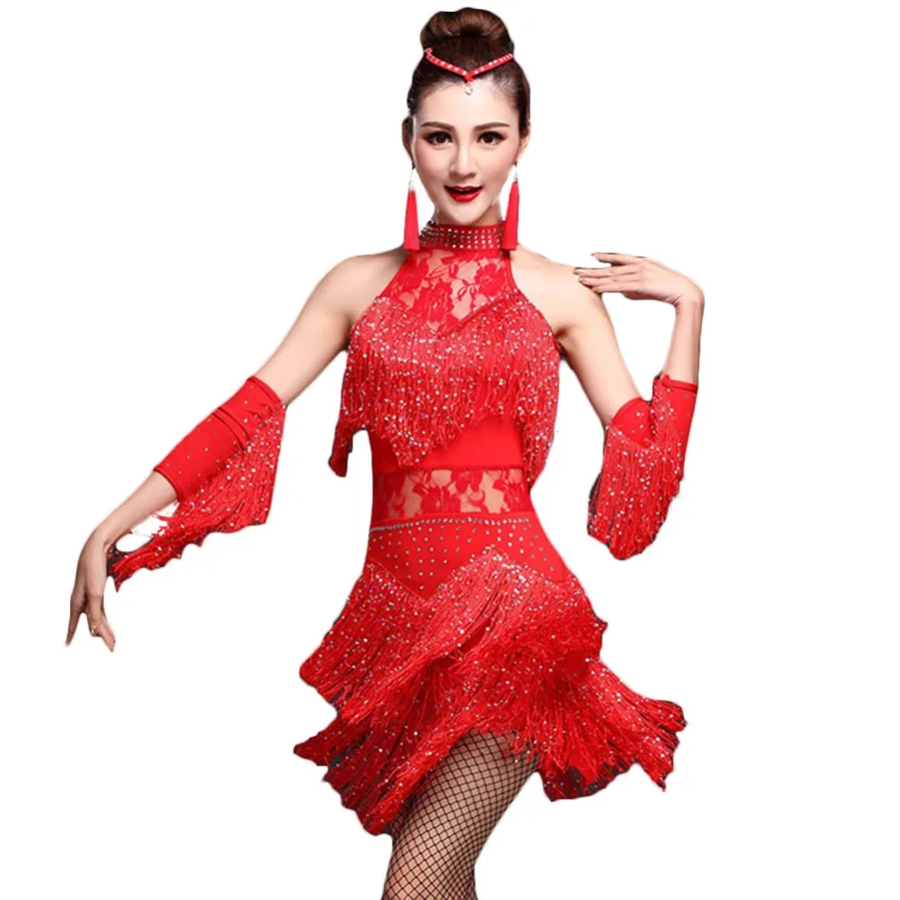 Fringe Latin Dance Competition Dresses Dress&HandSleeve Great Gatsby Dress 4colors Samba Carnival Costumes Traje Danza DQ3071