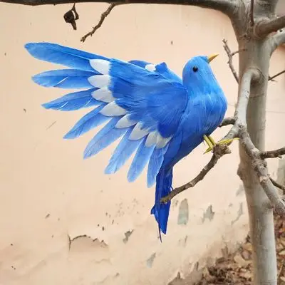 real life toy bird blue feathers bird about 22x30cm spreading wings bird home garden decoration prop toy gift h1872