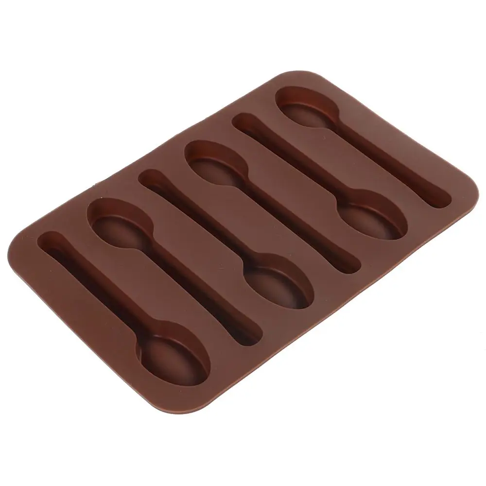 1 pc New 6 Holes Spoon Shape Chocolate  Molds Silicone Kitchenware Cake DIY Jelly Ice Mould Baking Tool