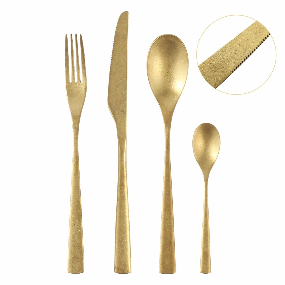 24 Pcs/set Golden Making old Cutlery Dinner Table Sets Tableware Stainless Steel Gold Fork Spoon Knife Set Dinnerware Restaurant