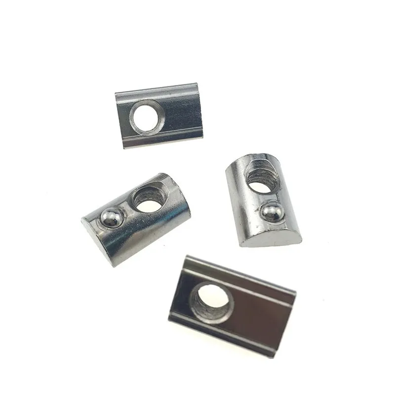 20 Series Roll-in T Spring Nuts T Nut M3 M4 M5 M6 Half Round Elastic Slot Nuts For 2020 Aluminum Profiles Groove 6