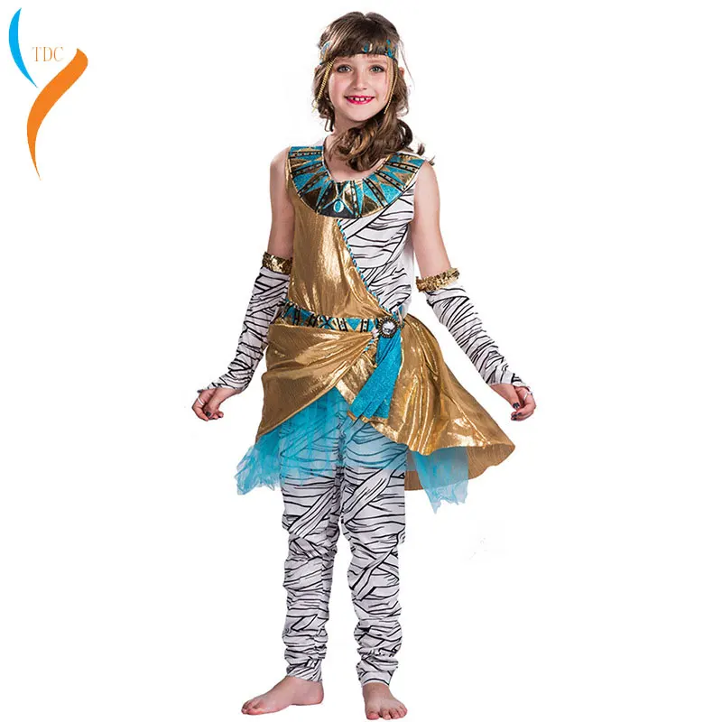 2019 Cleopatra Mummy Zombie Cosplay Ragazze Costume di Halloween Per I Bambini Antico Egitto Carnevale Vestito Da Partito Leggings Fascia Outfit